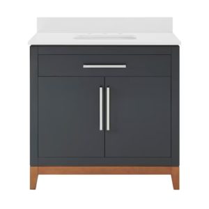 36'' Dark Gray with Walnut  Base Undermount Single Sink  Bathroom Vanity White Engineered  Stone Top