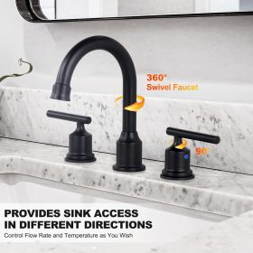 VXV Rubinetto Lavabo Bagno Nero Opaco A 3 Fori Con Scarico Pop-Up – 2 Maniglie E Beccuccio Girevole 360°