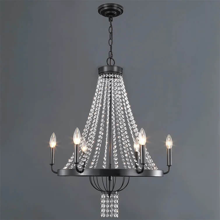 Modern Elegant Glass Crystal Chandelier, Black Metal Frame Ceiling