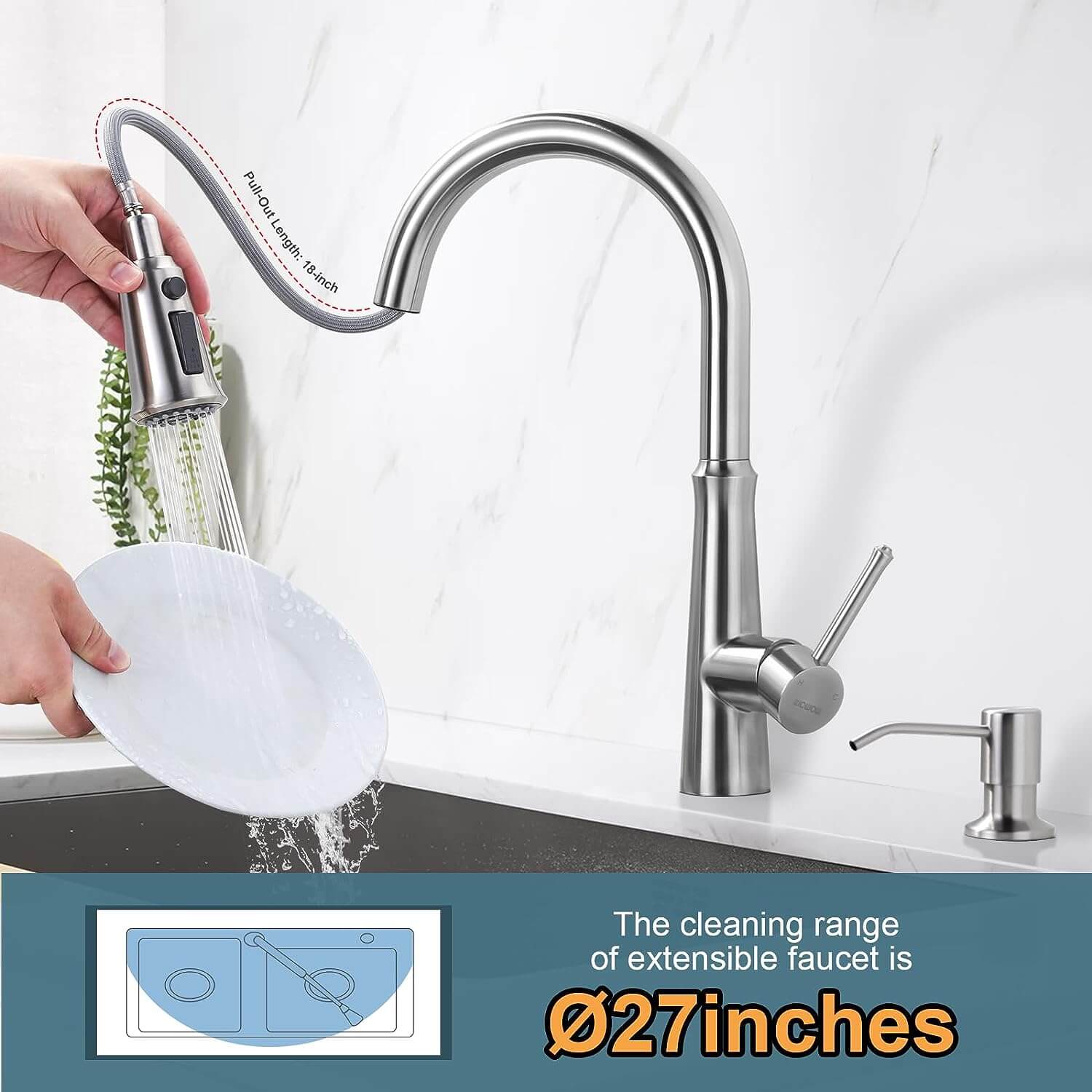 Stainless Steel Brushed Nickel Pull Down Kitchen Faucet with Soap ...