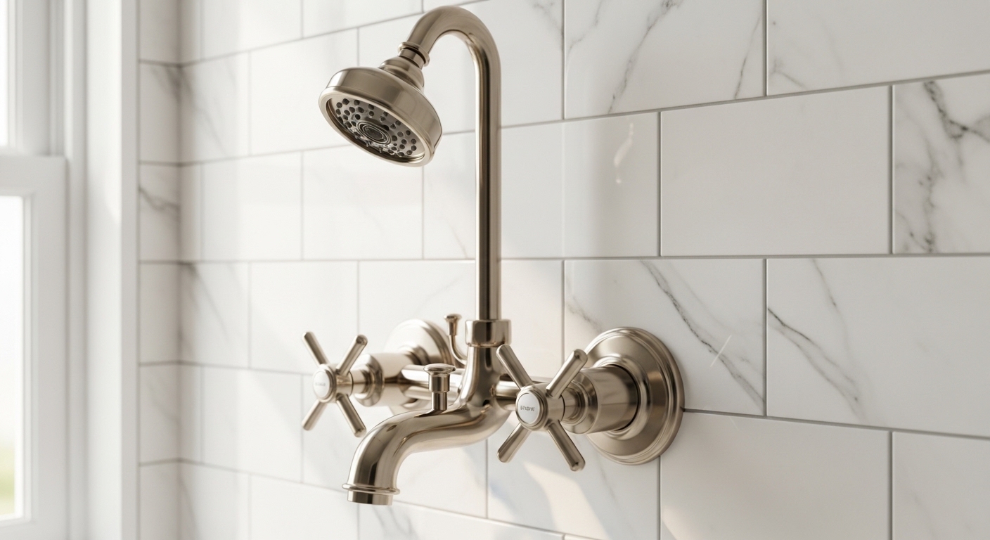 polished nickel faucet shower