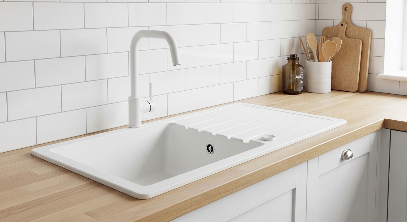 white kitchen tap and sink